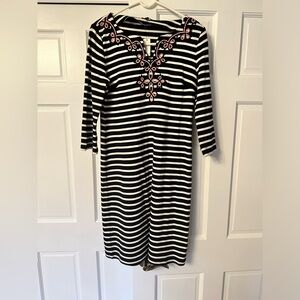 NWT Talbots Striped Dress w/ Embroidered Neckline Sz S